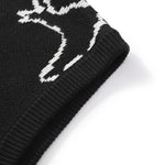 Black Jacquard Crew Neck Sleeveless Knit Vests