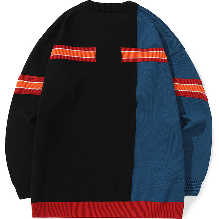 Color Block Spliced Cartoon Jacquard Sweater