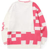 Color Block Fake Two Piece Plaid Jacquard V-Neck Sweater