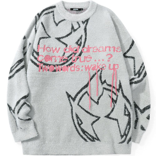 Woolen Print Drop-Shoulder Sleeve  Stand Collar Sweater