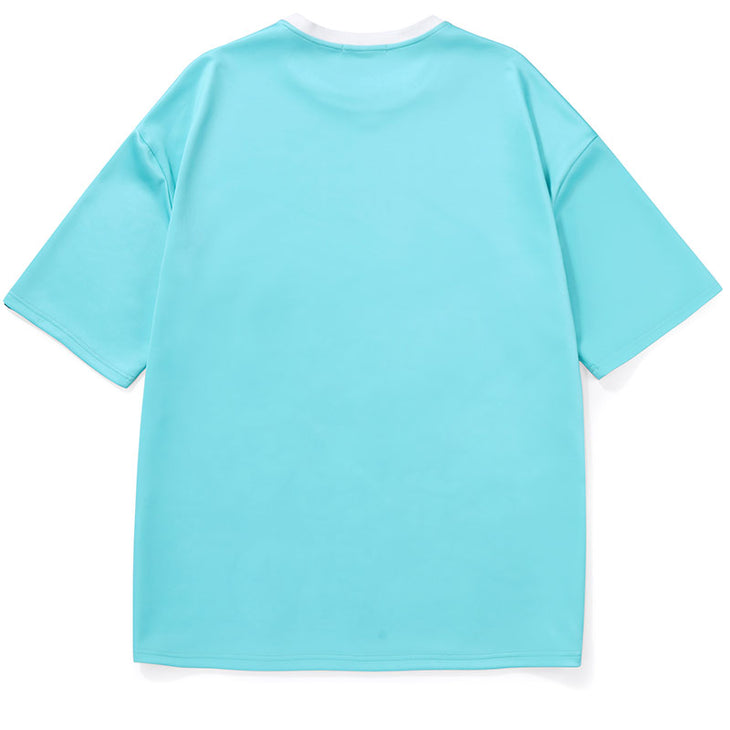 Cartoon Letter Print Space Cotton Drop-Shoulder Sleeve T-Shirt