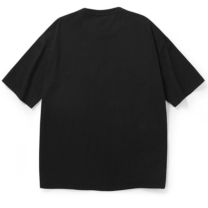Cartoon Letter Print Drop-Shoulder Sleeve Cotton T-Shirt
