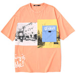 Color Block Pocket Street Print Drop-Shoulder Sleeve T-Shirt