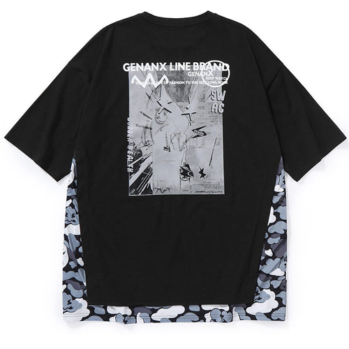 Spliced Fake Two Piece Camouflage Print T-Shirt