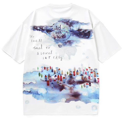 Ink Printing Half Sleeve Space Cotton T-Shirt