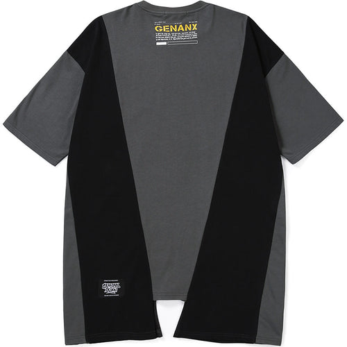 Color Block Asymmetrical Spliced Print Short Sleeve T-Shirt