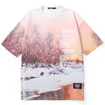 Snow Dusk Letter Print Space Cotton T-Shirt