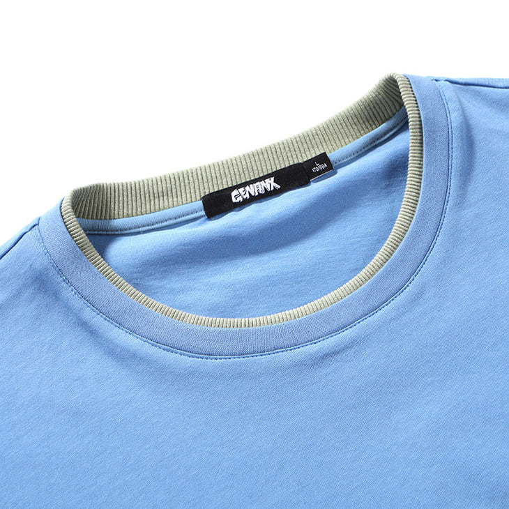 Color Block Pocket Double Layer Collar Letter Print T-Shirt