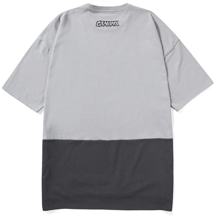 Color Block Asymmetric Split Print T-Shirt