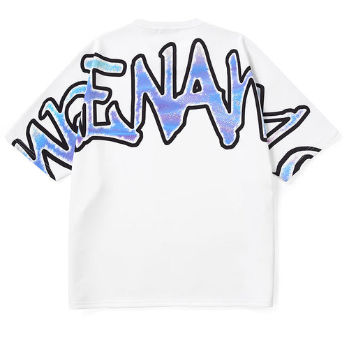 Letter Graffiti Print Batwing Sleeve Space Cotton T-Shirt
