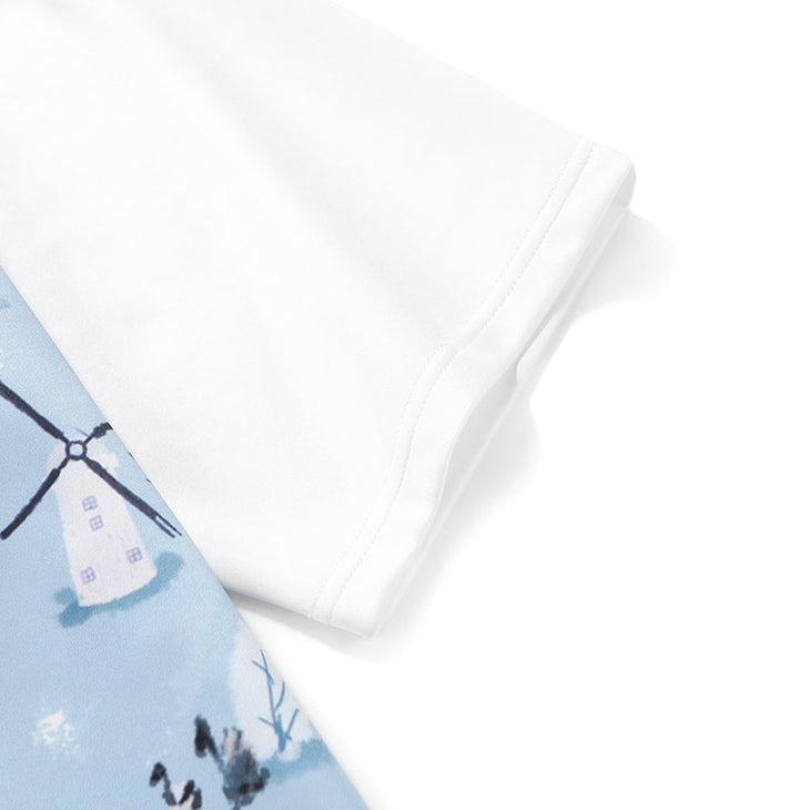 Windmill Snowman Print Drop-Shoulder Sleeve Round Neck T-Shirt