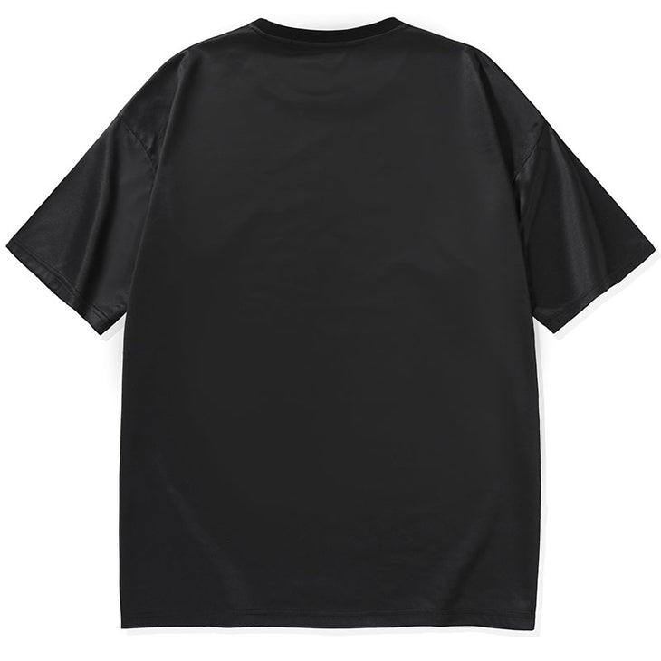 Cartoon Print Drop-Shoulder Short Sleeve Space Cotton T-Shirt