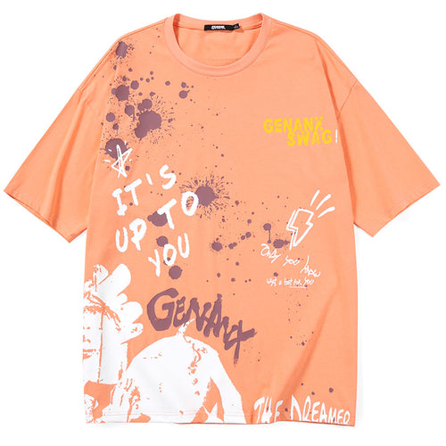 Hip Hop Ink Splash Clash Print T-Shirt