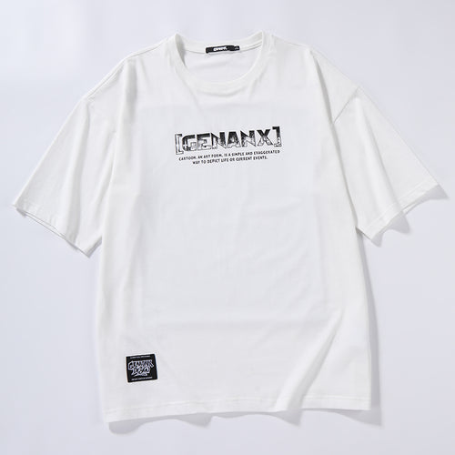 Minimalist Color Block Letter Print Drop-Shoulder Sleeve T-Shirt