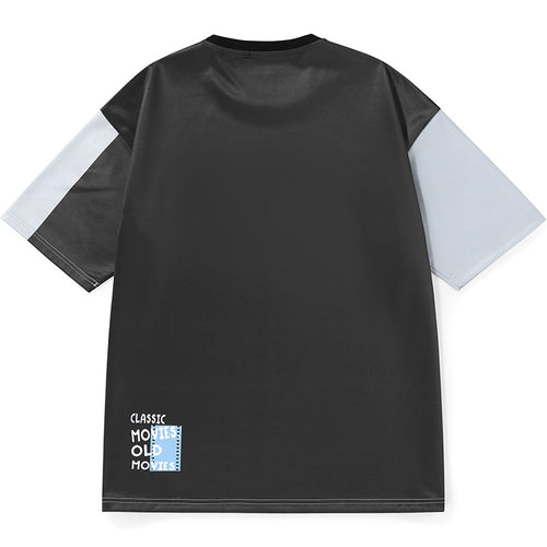 Black And Gray Color Block Letter Print T-Shirt