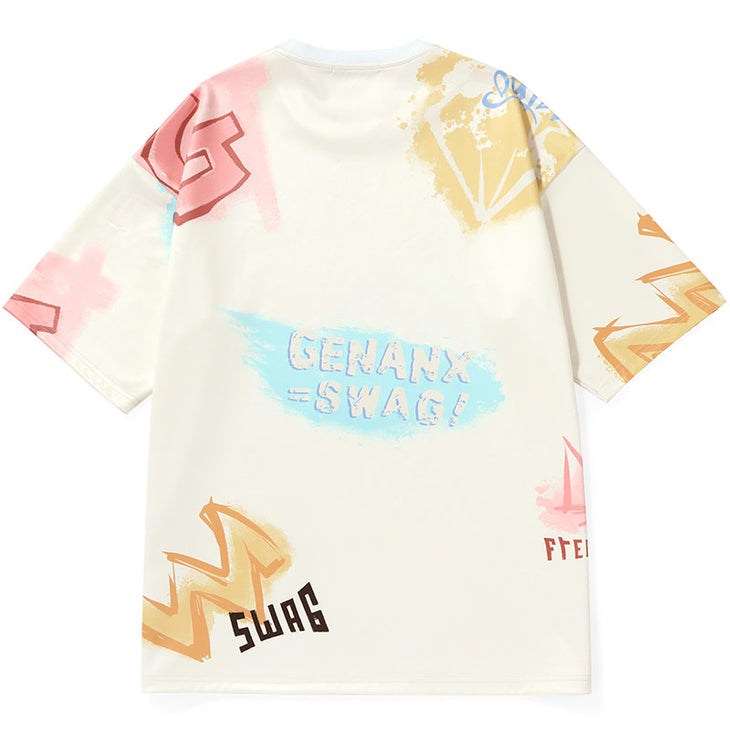 Swag Pastel Letter Print Space Cotton T-Shirt