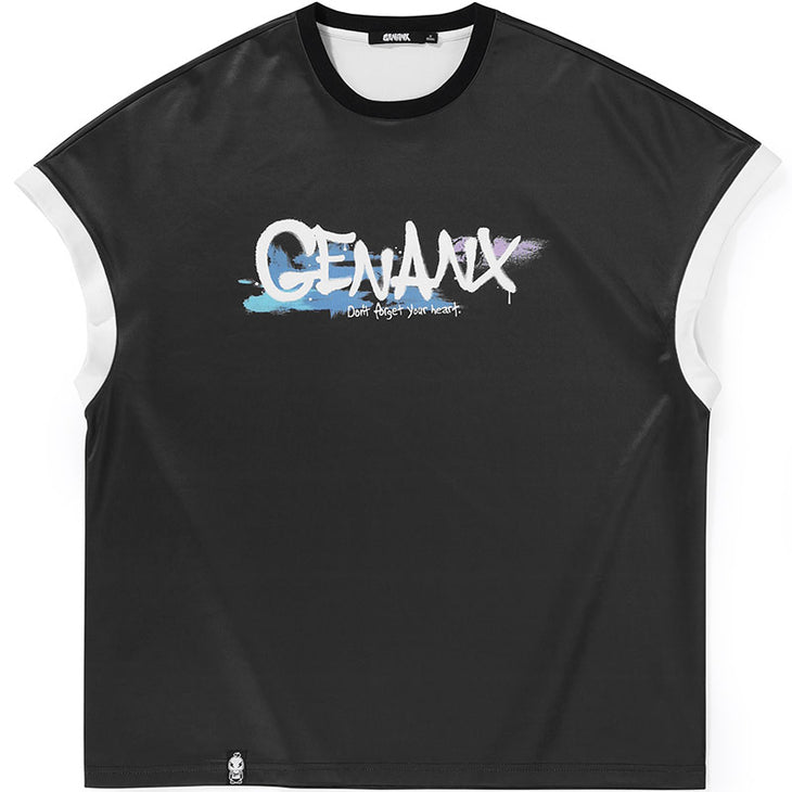 Cyberpunk Graffiti Print Color Block Raglan Sleeve T-Shirt