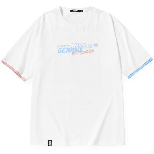Color Block Double-Layer Sleeve Cartoon Film Print T-Shirt