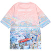 Oil Painting Train Glacier Print Space Cotton T-Shirt