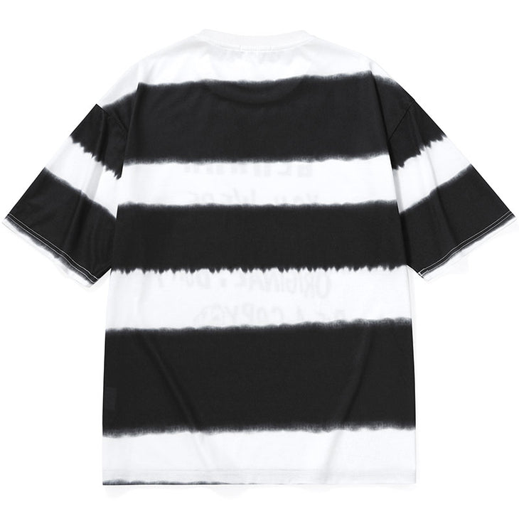 Black And White Stripe Letter Print T-Shirt