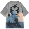 Wave Lighthouse Color Block Print Space Cotton T-Shirt