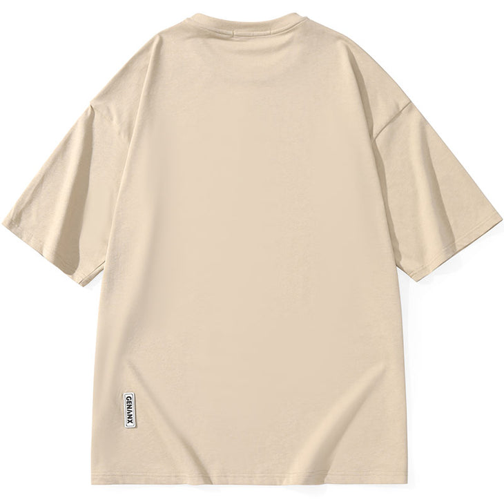 Tree Scenery Letter Print Drop-Shoulder Sleeve T-Shirt