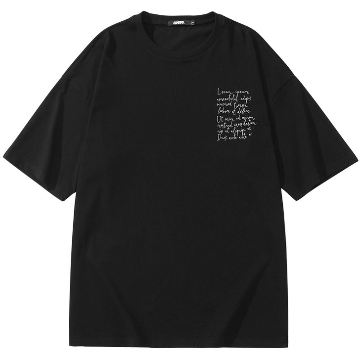 Back Print Drop-Shoulder Sleeve Cotton T-Shirt
