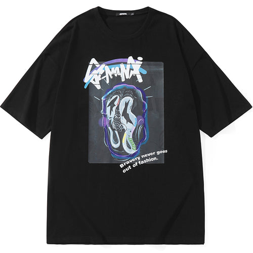 Cyberpunk Letter Graffiti Print Drop-Shoulder Sleeve T-Shirt
