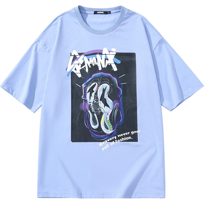 Cyberpunk Letter Graffiti Print Drop-Shoulder Sleeve T-Shirt