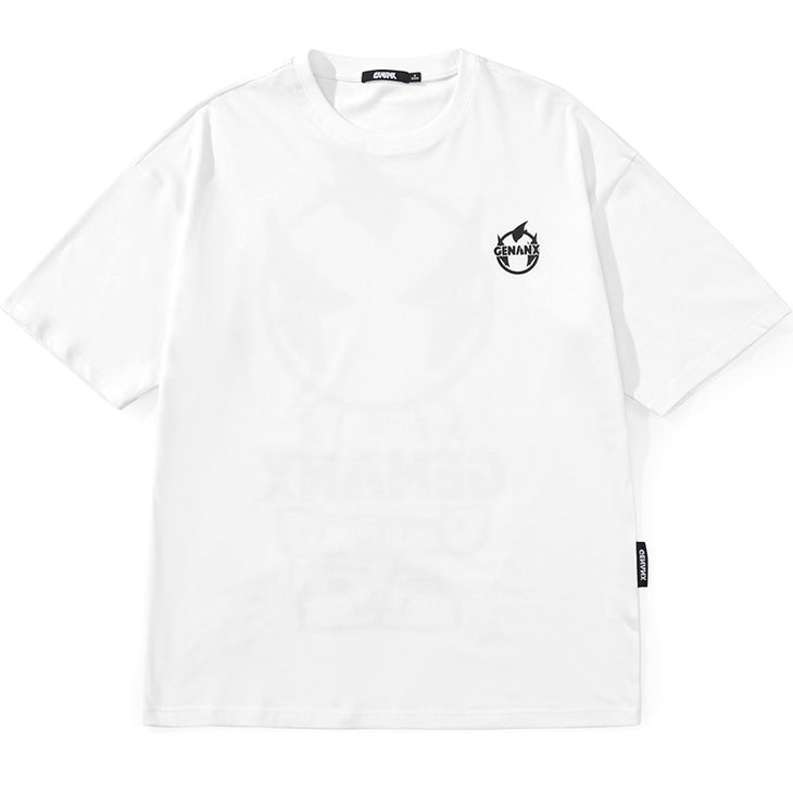 Minimalist Plain Cartoon Print Cotton T-Shirt