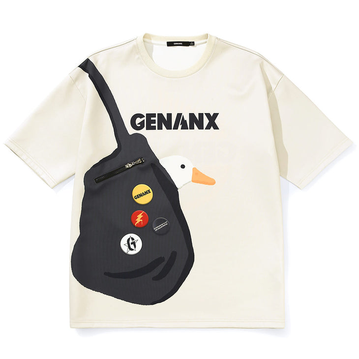 Fun Duck Shoulder Bag Print Space Cotton T-Shirt
