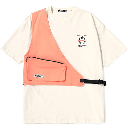 Colorblock Print Irregular Waist Bag Two-Piece Vest T-Shirt