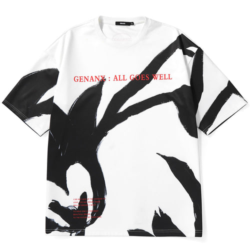 Hand-painted Line Graffiti Loose Space Cotton T-Shirt