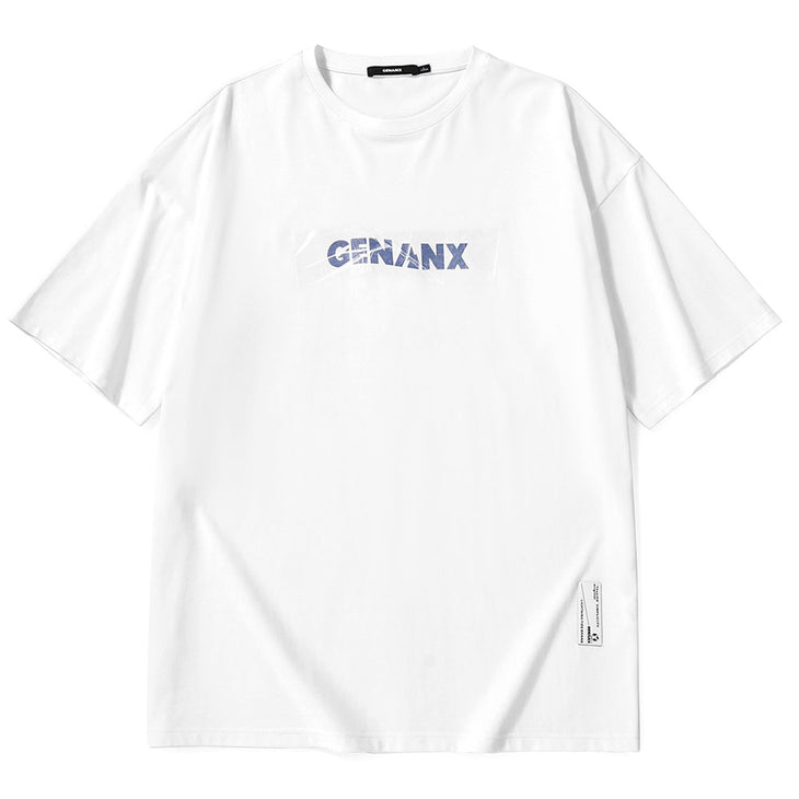 Simple Funny Logo Letter Print Drop-Shoulder Sleeve T-Shirt