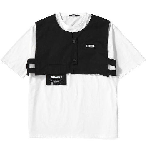 Safari Style Colorblock Two-Piece Vest T-Shirt