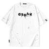 Street Graffiti Painted Letters Printed Drop Shoulder Sleeve Cotton T-Shirt
