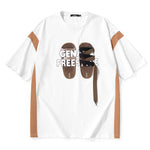 Interesting Contrast Color Slippers Print Ribbon Cotton T-Shirt