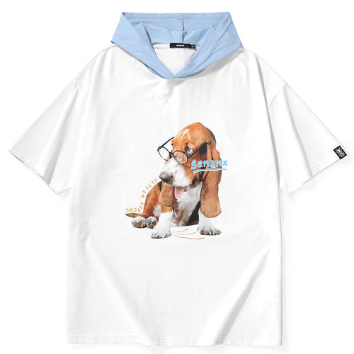 Colorblock Cute Animal Print Hooded Cotton T-Shirt