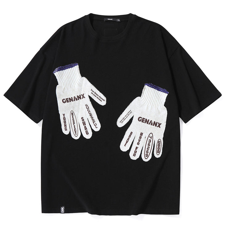 3D Realistic Gloves Letter Graffiti Cotton T-Shirt