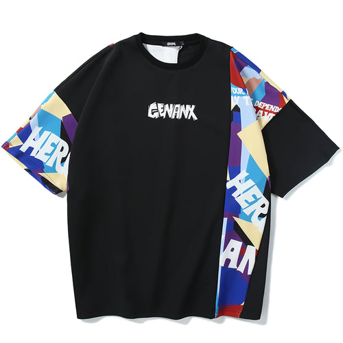 Hip Hop Color Block Print Oversized T-Shirt