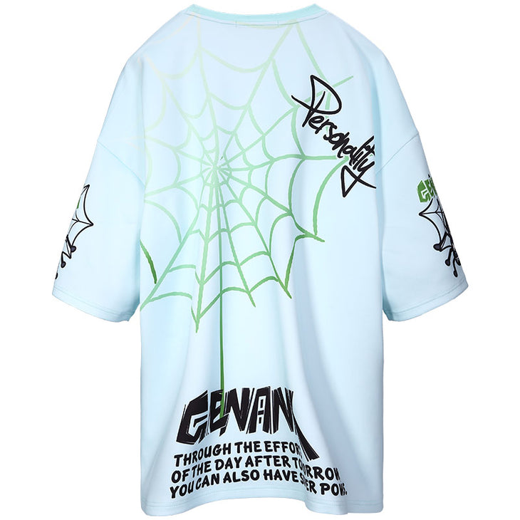 Spider Cartoon Print Space Cotton T-Shirt