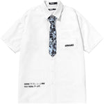 Comic Style Detachable Tie Letter Print Pocket Shirt