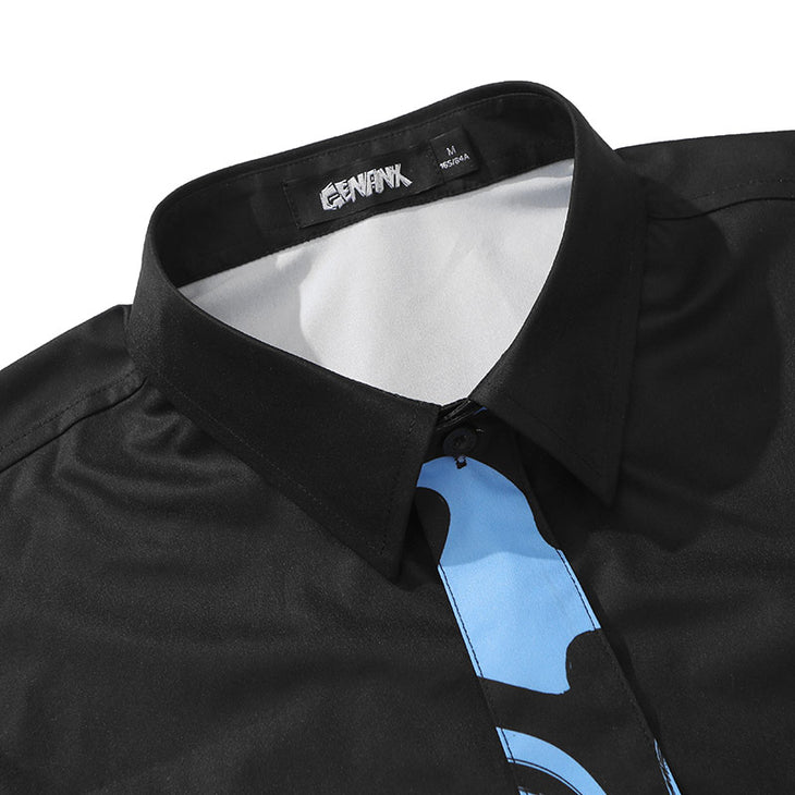 Detachable Tie Print Drop-Shoulder Sleeve Shirt