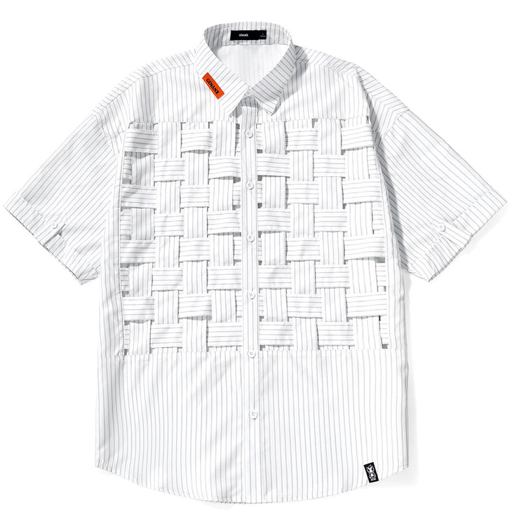 Street Woven Cutout Striped Short-sleeved Shirts