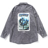 Gray Print Pocket Drop-Shoulder Sleeve Denim Shirt