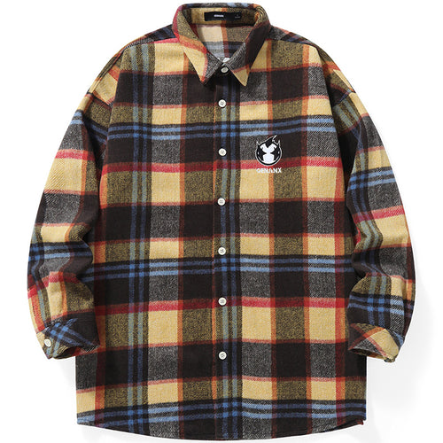Vintage American Style Plaid Embroidery Shirt
