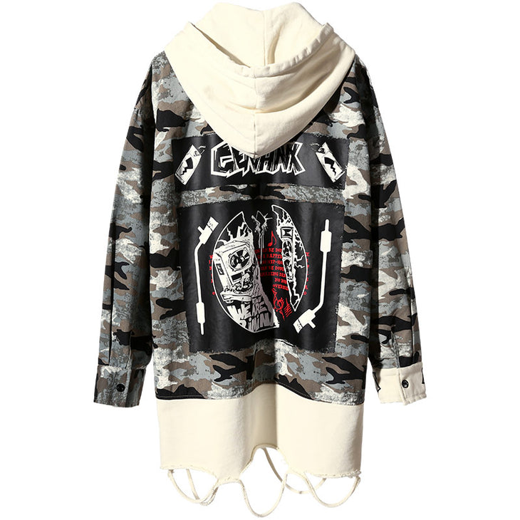 Cool Camouflage Print Hooded Trench Coat