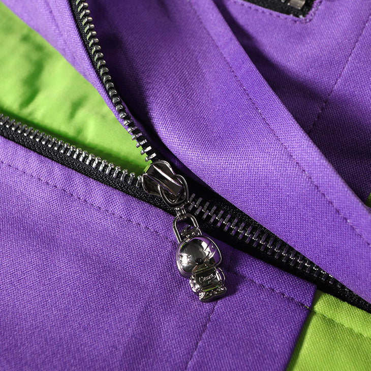 Color Block Pocket Zipper Hooded Trench Coat
