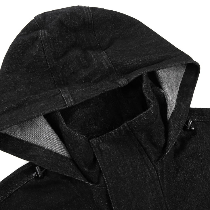 Dazzling Print Drop-Shoulder Sleeve Removable Hooded Denim Trench Coat
