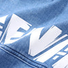 Blue Color Block Print Pocket Raw Edge Denim Trench Coat